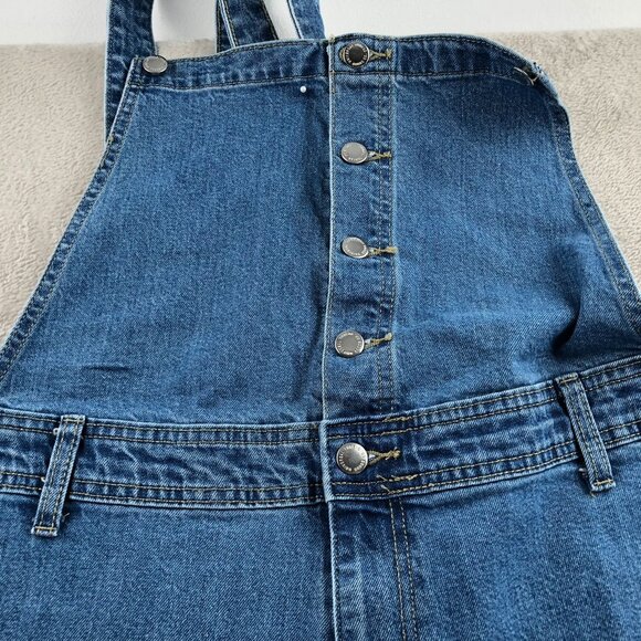 Vintage Womens Denim Overalls L Classic Wide Leg Blue Casual Retro Button Front - Picture 8 of 10